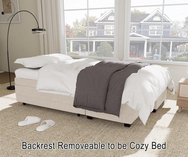 Reversible Sectional Sofa Couch, Sleeper Sofa Bed with Storage Chaise Pull Out Couch for Living Room | Hidden Stroge | Pull Out Bed | Removable Backrest | Linen Fabric, Beige