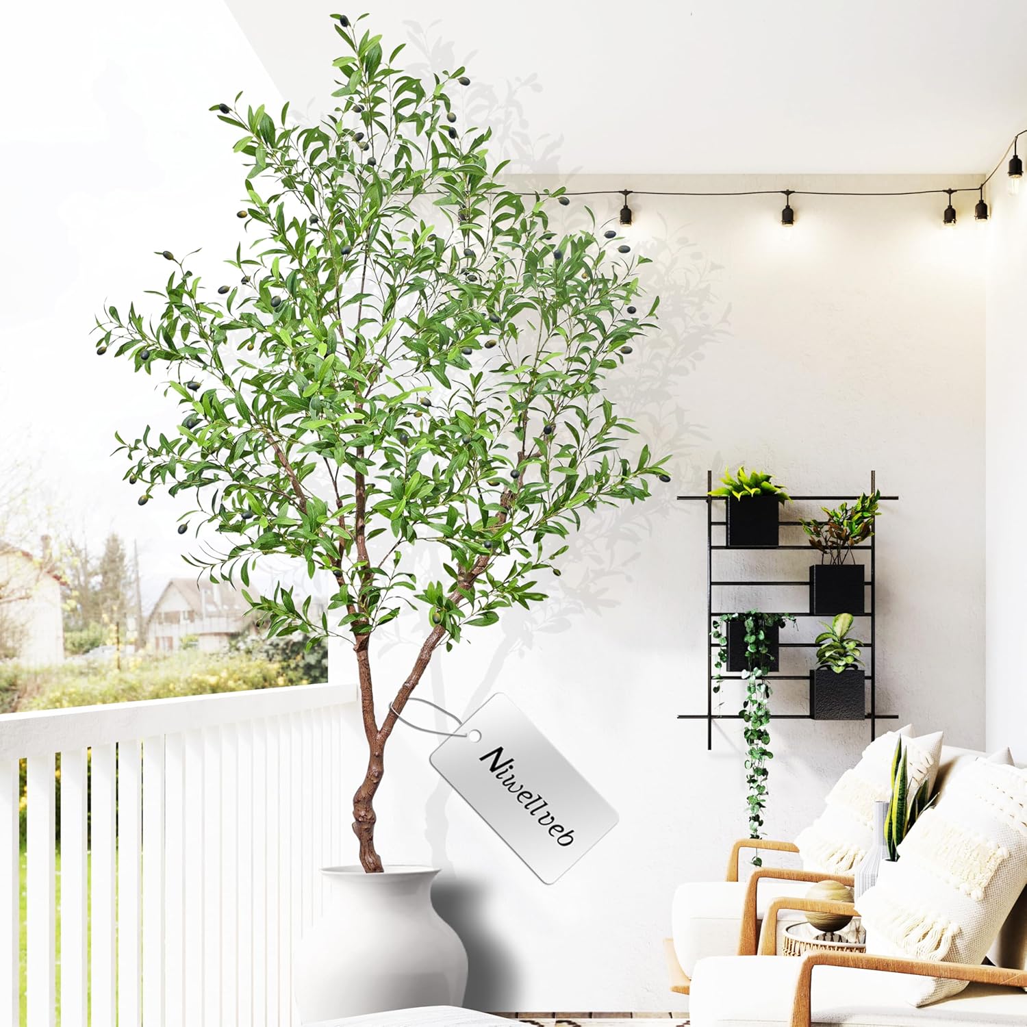 Faux Olive Tree Fake Tree Artificial Indoor 7 Feet (84 inches) Realistic Potted Silk Indoor Large Fruit for Home Offices, Living Rooms, Bedrooms, Stairs and Foyer Decor