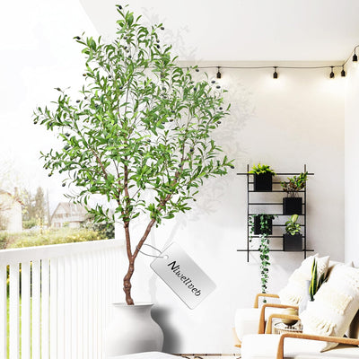 Faux Olive Tree Fake Tree Artificial Indoor 7 Feet (84 inches) Realistic Potted Silk Indoor Large Fruit for Home Offices, Living Rooms, Bedrooms, Stairs and Foyer Decor