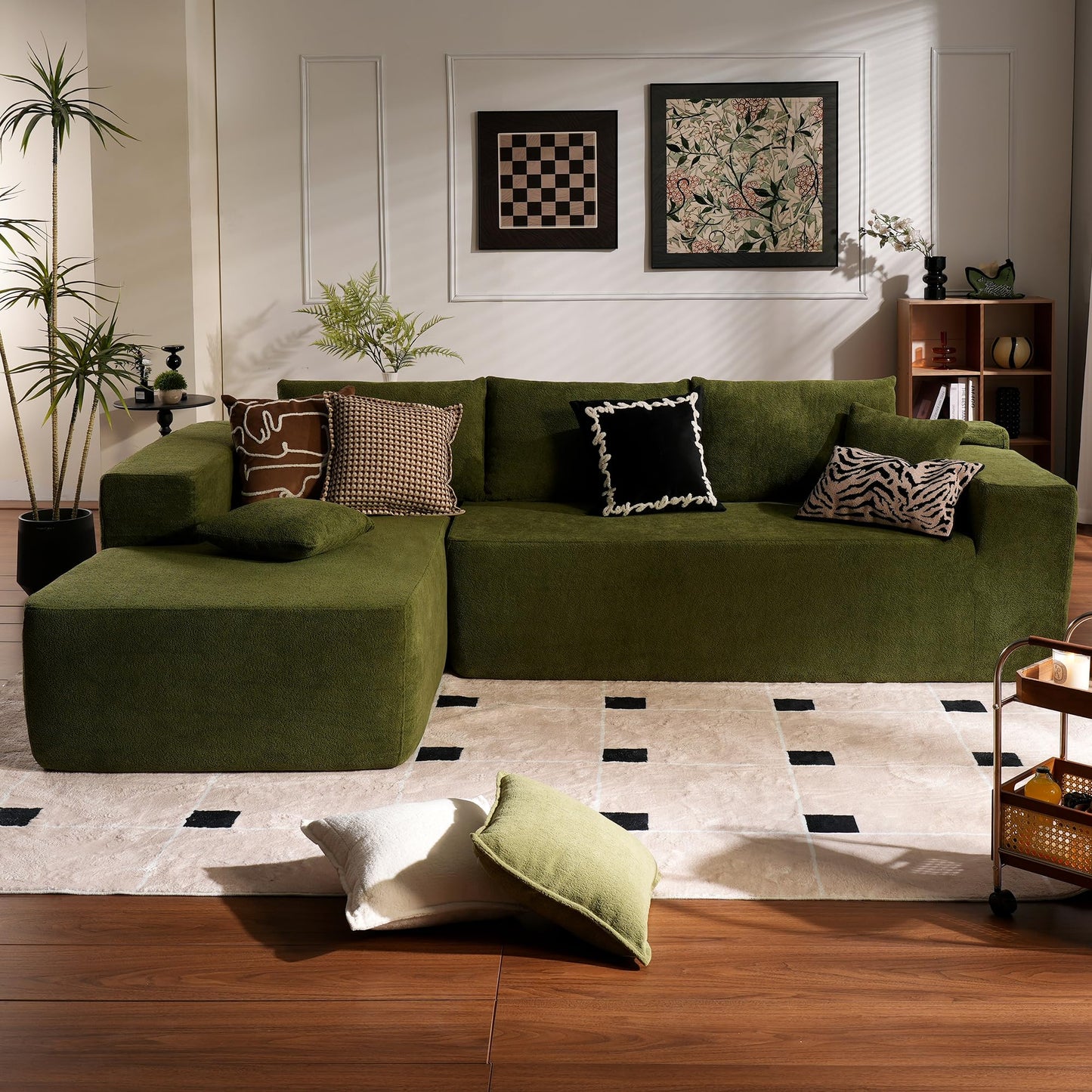 ovios Sectional Cloud Couch for Living Room, Modular Floor Sofa with Plush Corduroy, No Assembly Required, Big Comfy Couches Set with Fluffy Memory Foam, Stupendous U Shaped Sofas with Chaise, Brown