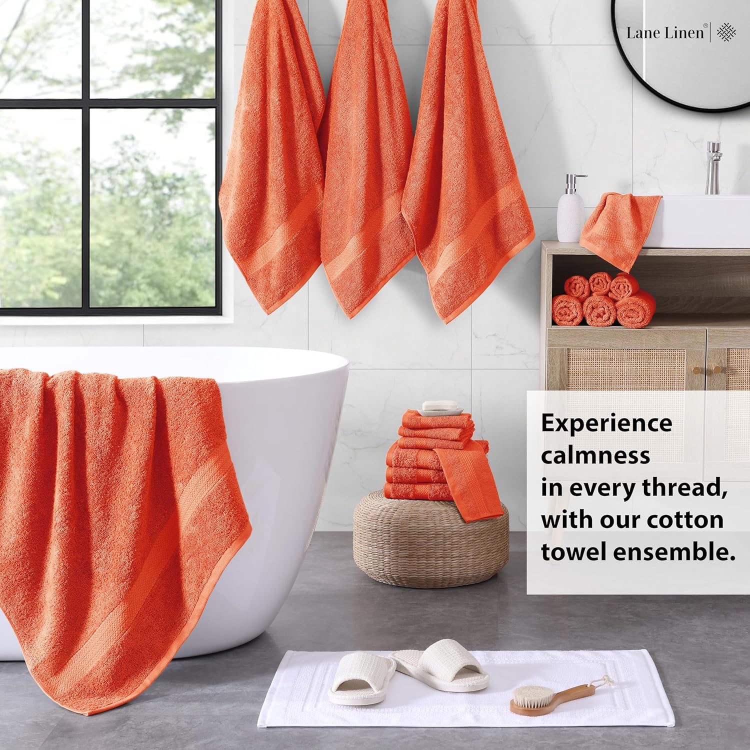 Lane Linen 100% Cotton Luxury Bath Towel Set - 18 Pieces - Ring Spun, Ultra Soft, Quick Dry & Extra Absorbent - 4 Bath, 8 Washcloths, 6 Bathroom Hand Towels - Machine Wash in Cold Water - Living Coral