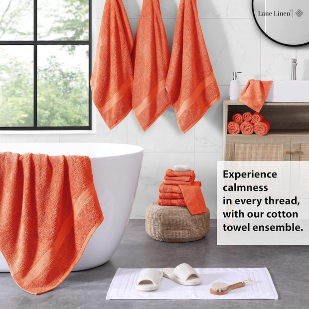 Lane Linen 100% Cotton Luxury Bath Towel Set - 18 Pieces - Ring Spun, Ultra Soft, Quick Dry & Extra Absorbent - 4 Bath, 8 Washcloths, 6 Bathroom Hand Towels - Machine Wash in Cold Water - Living Coral