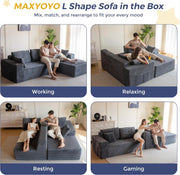 MAXYOYO 110" Modular Sectional Couch with L-Shape Chaise, Modern Boneless Couch for Living Room, Sofa in A Box, Oversized Sofa Sleeper with Deep Seat, No Assembly Required, Dark Grey