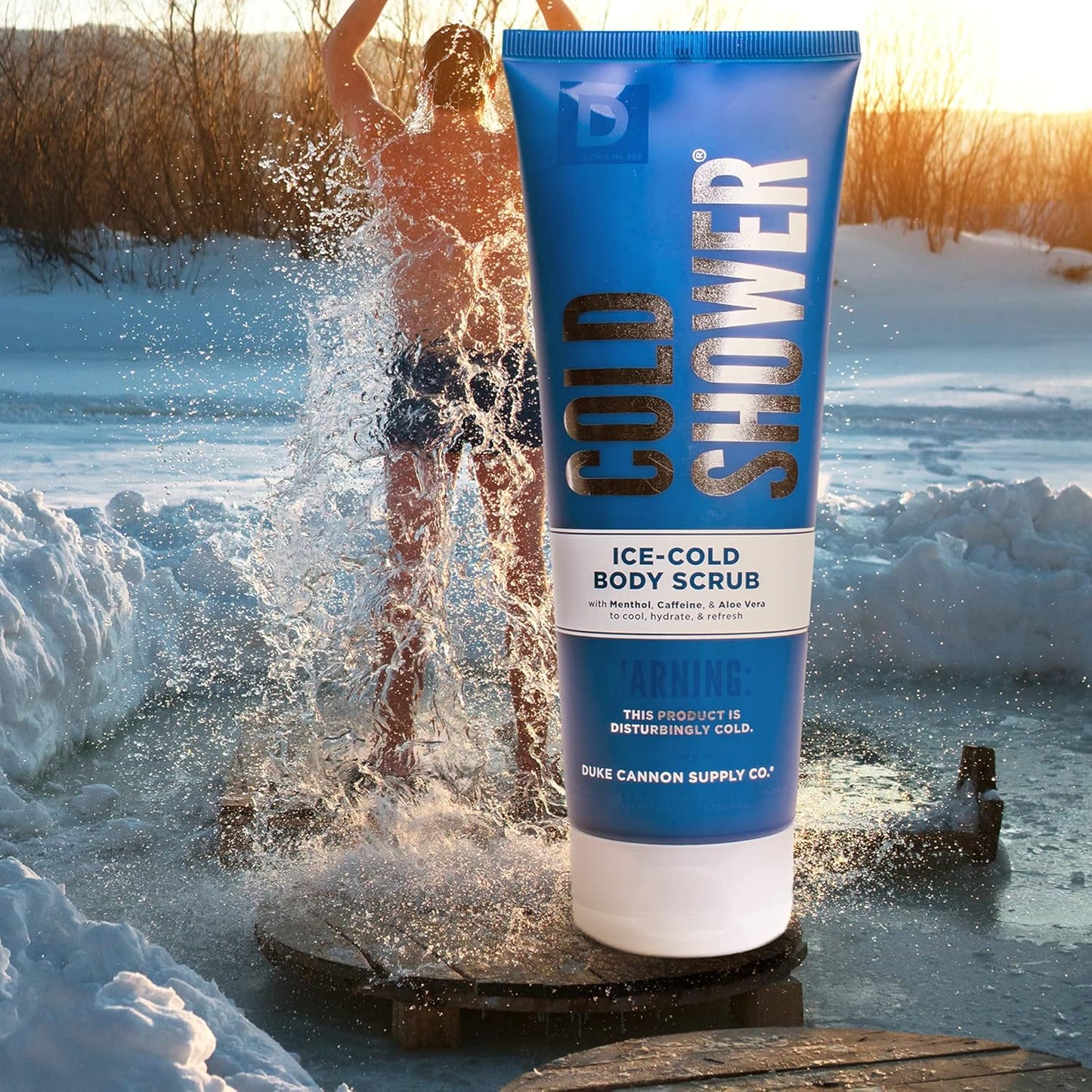 Duke Cannon Cold Shower Ice-Cold Body Scrub - 8oz Exfoliating Menthol & Caffeine Scrub with Aloe Vera, Plant-Based Thickeners, and Glycerin for Cooling Hydration