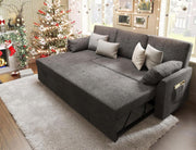 VanAcc Sleeper Sofa, Sofa Bed- 2 in 1 Pull Out Couch Bed with Storage Chaise, Sleeper Couch for Living Room, Grey Linen