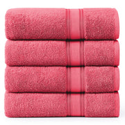 LANE LINEN 100% Cotton Zero Twist, Bath Towels (28"x54") - 4 Pieces - Large Towels for Bathroom - Quick Drying, Soft & Absorbent Large Shower Towel Set - Used in Gym, Hotel, Spa, Home - Living Coral