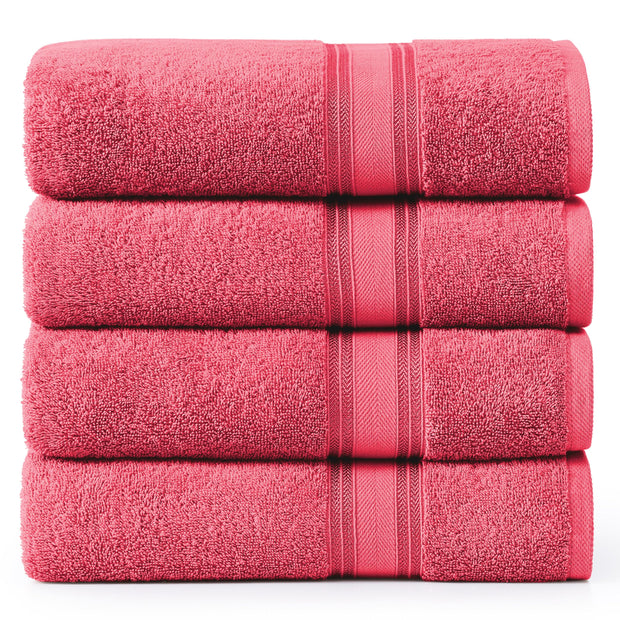 LANE LINEN 100% Cotton Zero Twist, Bath Towels (28"x54") - 4 Pieces - Large Towels for Bathroom - Quick Drying, Soft & Absorbent Large Shower Towel Set - Used in Gym, Hotel, Spa, Home - Living Coral
