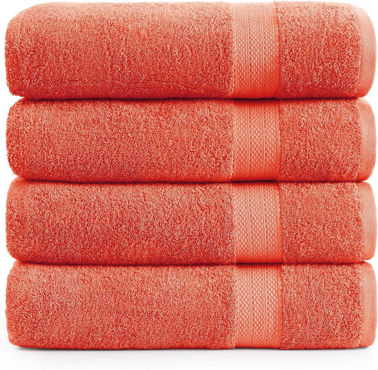 LANE LINEN 100% Cotton Ring Spun Bath Towels (28"x54") - 4 Pieces - Large Towels for Bathroom - Quick Drying, Soft & Absorbent Large Shower Towel Set - Used in Gym, Hotel, Spa, Home - Living Coral