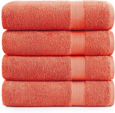 LANE LINEN 100% Cotton Ring Spun Bath Towels (28"x54") - 4 Pieces - Large Towels for Bathroom - Quick Drying, Soft & Absorbent Large Shower Towel Set - Used in Gym, Hotel, Spa, Home - Living Coral