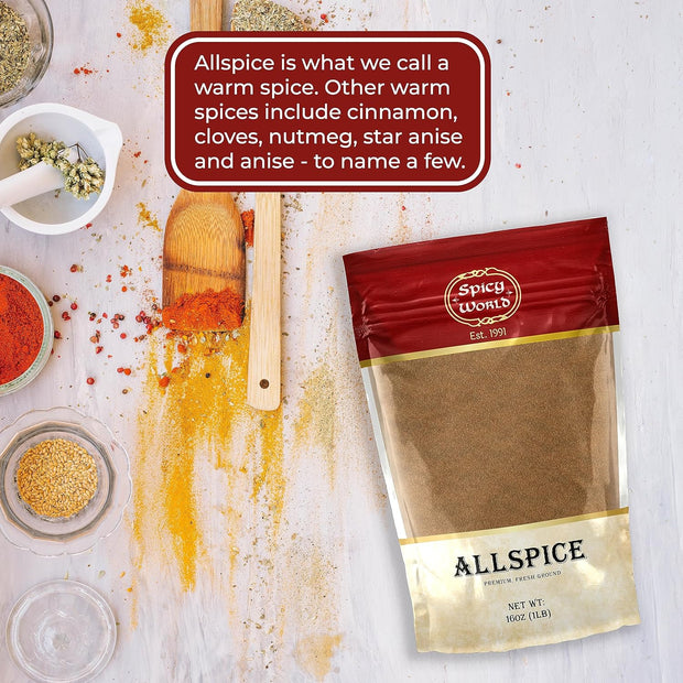 Spicy World Allspice Ground 16 Ounce - Huge 1 Pound Value Pack - All Spice Powder