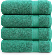 LANE LINEN 100% Cotton Bath Towels Pack of 4 (28"x54") - Ring Spun Mercerized Cotton Bathroom Towel Set - Quick Dry, Soft & Absorbent Large Bath Towels - Holds Well After Multiple Washes - Emerald