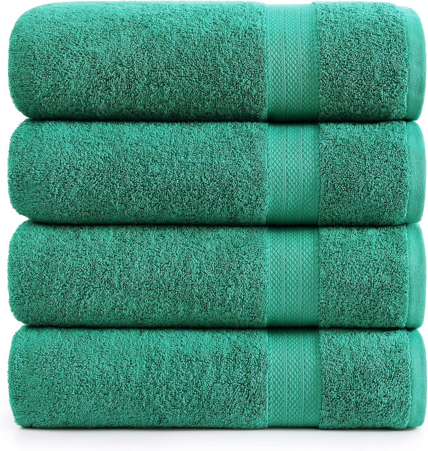 LANE LINEN 100% Cotton Bath Towels Pack of 4 (28"x54") - Ring Spun Mercerized Cotton Bathroom Towel Set - Quick Dry, Soft & Absorbent Large Bath Towels - Holds Well After Multiple Washes - Emerald