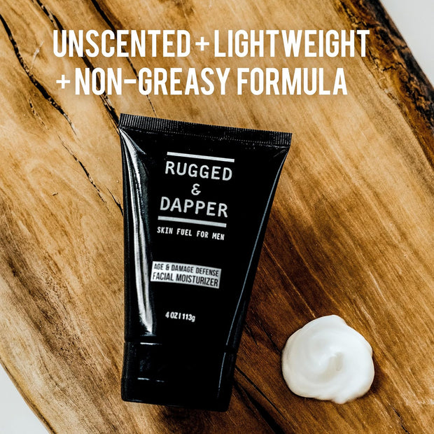 RUGGED & DAPPER - Age Defense Face Moisturizer for Men | 4oz | Hydrating Mens Face Lotion | Unscented + Anti- Aging Formula for Clear Skin | Natural Ingredients | Made in USA