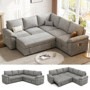 108 Inch Sectional Sleeper Sofa with Pull Out Bed, U Shaped 7 Seat Modular Sectional Sofa with Storage, Sectional Couches for Living Room, Cloud Modular Couch, Removable Sofa Cover, Dark Grey
