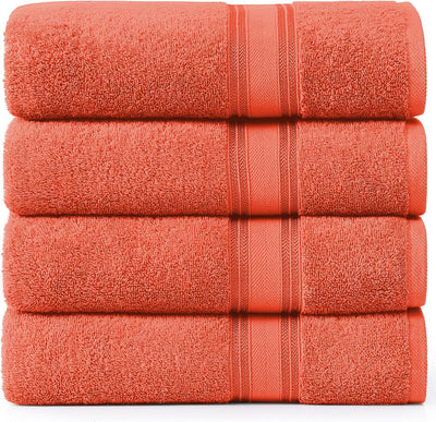 LANE LINEN 100% Cotton Zero Twist, Bath Towels (28"x54") - 4 Pieces - Large Towels for Bathroom - Quick Drying, Soft & Absorbent Large Shower Towel Set - Used in Gym, Hotel, Spa, Home - Living Coral