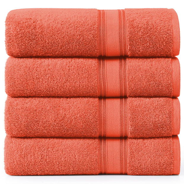 LANE LINEN 100% Cotton Zero Twist, Bath Towels (28"x54") - 4 Pieces - Large Towels for Bathroom - Quick Drying, Soft & Absorbent Large Shower Towel Set - Used in Gym, Hotel, Spa, Home - Living Coral