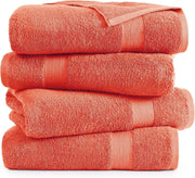 LANE LINEN 100% Cotton Ring Spun Bath Towels (28"x54") - 4 Pieces - Large Towels for Bathroom - Quick Drying, Soft & Absorbent Large Shower Towel Set - Used in Gym, Hotel, Spa, Home - Living Coral