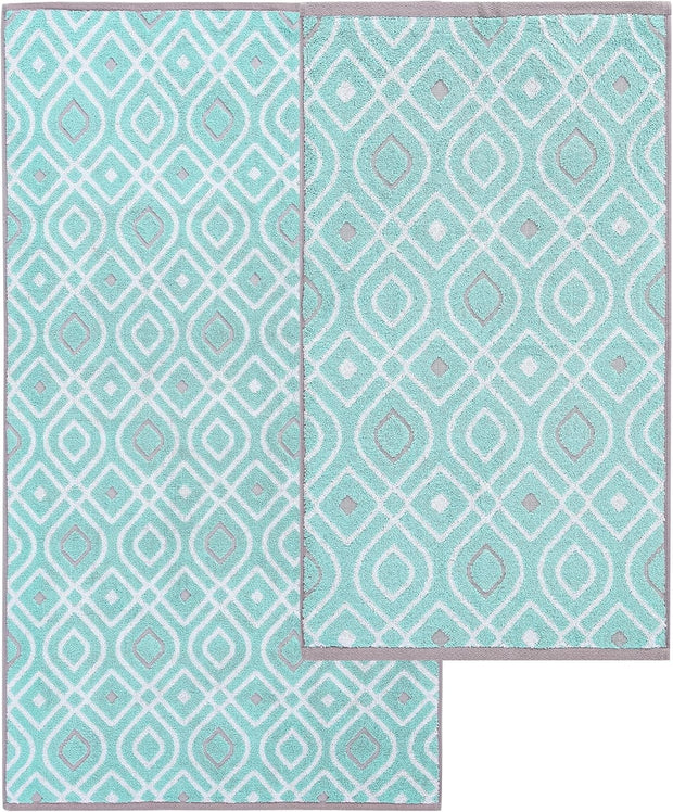 Modern Threads Oxford 6-Piece 100% Cotton Towel Set – Yarn Dyed Jacquard & Solid – Includes 2 Bath Towels, 2 Hand Towels, 2 Washcloths – Absorbent, Quick Dry, Soft & Durable – Aqua