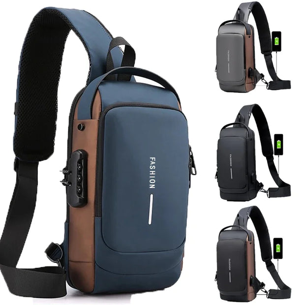 Newest Men's Anti-theft Chest Bag Shoulder Strap USB Rechargeable Crossbody School Short Distance Gym Men's Sports Backpack