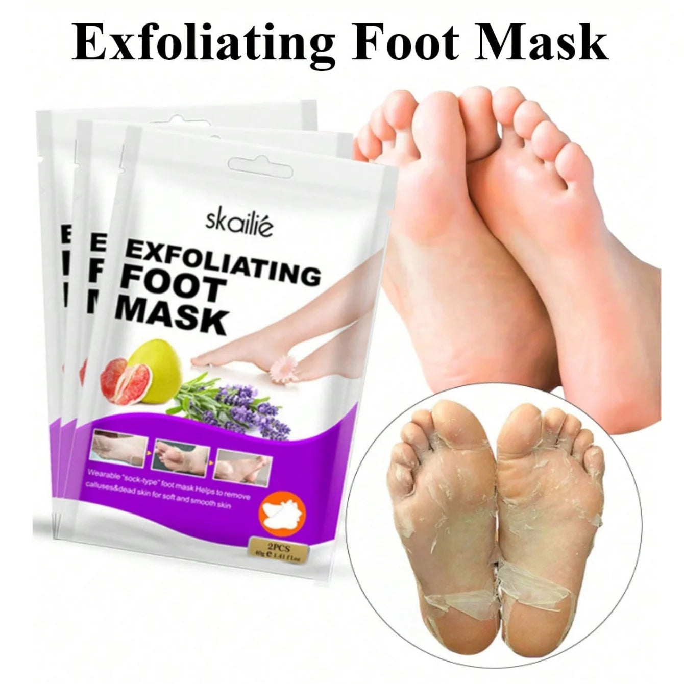 6/3pairs Lavender Foot Mask Exfoliating Vitamin Feet Moisturizing Socks for Removing Dead Skin Calluses Repairing Heel Crack