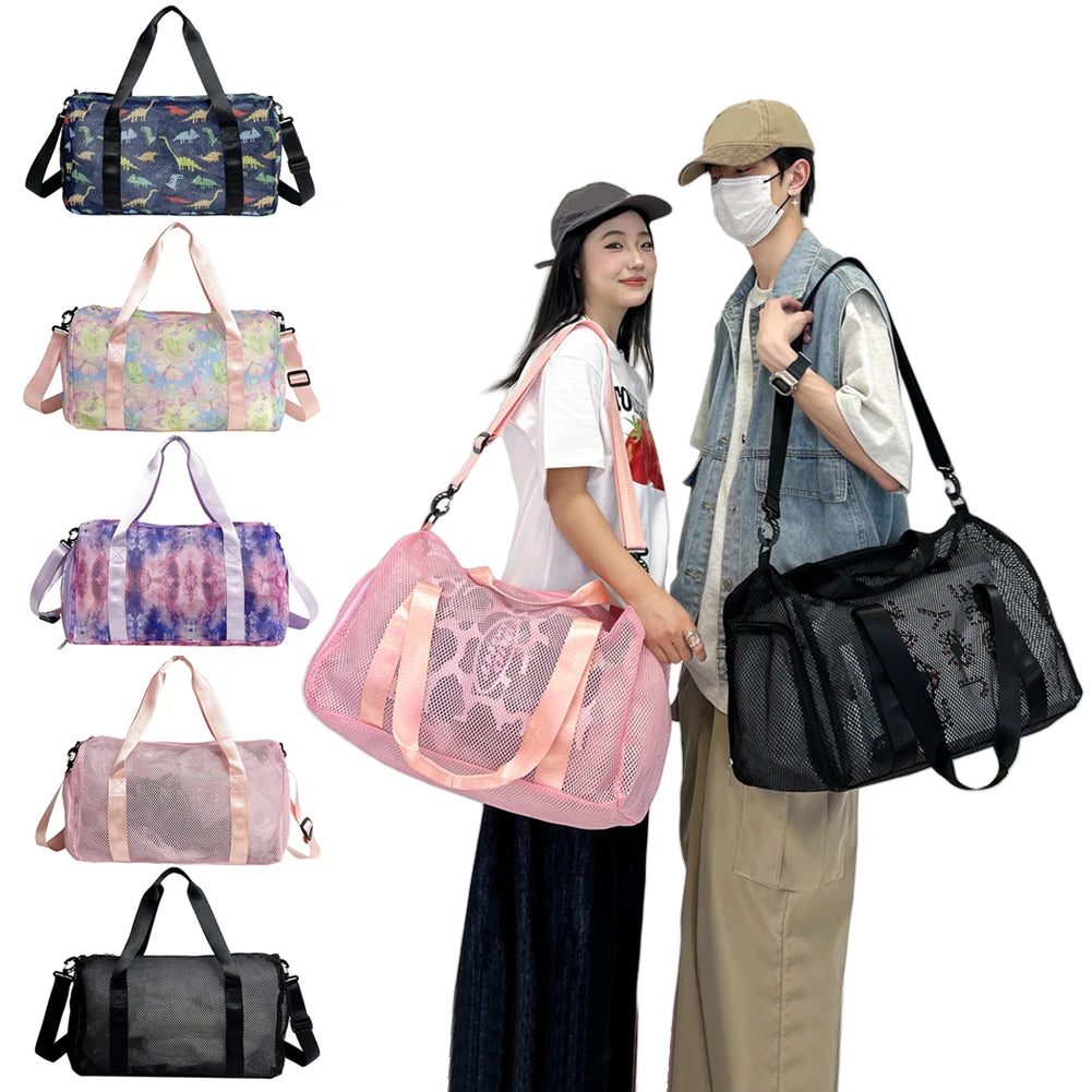 Mesh Travel Duffle Bag Luggage Bag with Shoe Compartment Fitness Messenger Bag Dry Wet Separation Large Capacity for Yoga Sports