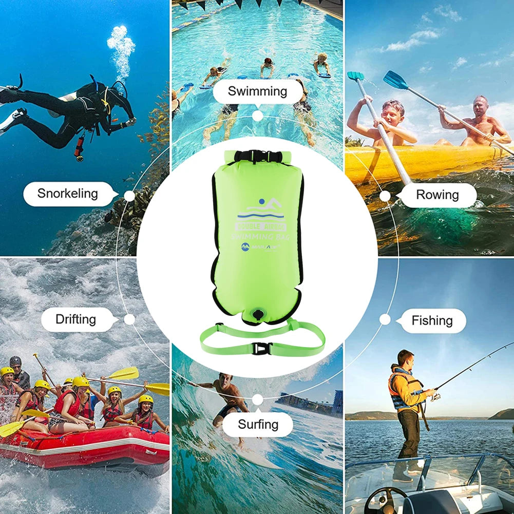 PVC Swimming Bucket Dry Bag Tow Float Dry Bag Double Air Bag Waterproof Double AirBags For Swimming Pool Open Water Sport Tools