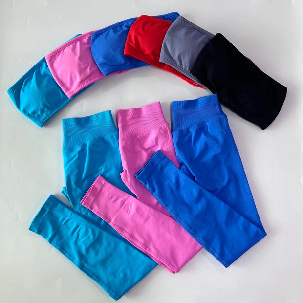 No Logo 2 Pieces Sports Set Woman Backless Bandeau Sports Bra Scrunch Leggings Yoga Clothing Workout Clothes Outfits Gym Set