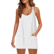 Sport Mini Dress For Women Summer Sleeveless Dress Casual Short Sundress Female Workout Tennis Athletic Onesie With Pockets