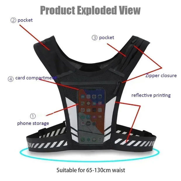 Reflective Running Backpack Universal Lightweight Sport Running Vest Mobile Phone Cards Bag For Jogging Fitness Male Female Vest