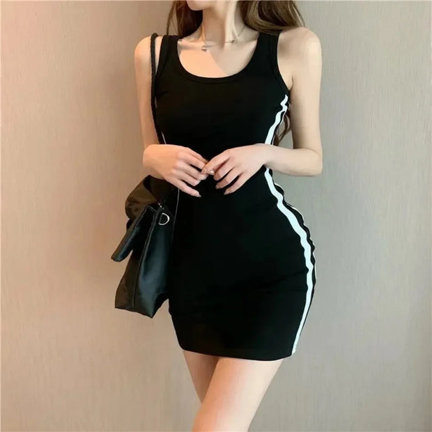Summer Women Casual Sheath Dress Lady Spaghetti Strap Sleeveless Sexy Stretch Slim Dress Vestidos
