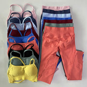 No Logo Seamless Yoga Set 2 Pieces Women Workout Set Scrunch Leggings Backless Sports Bra Fitness Top Gym Pants Clothes