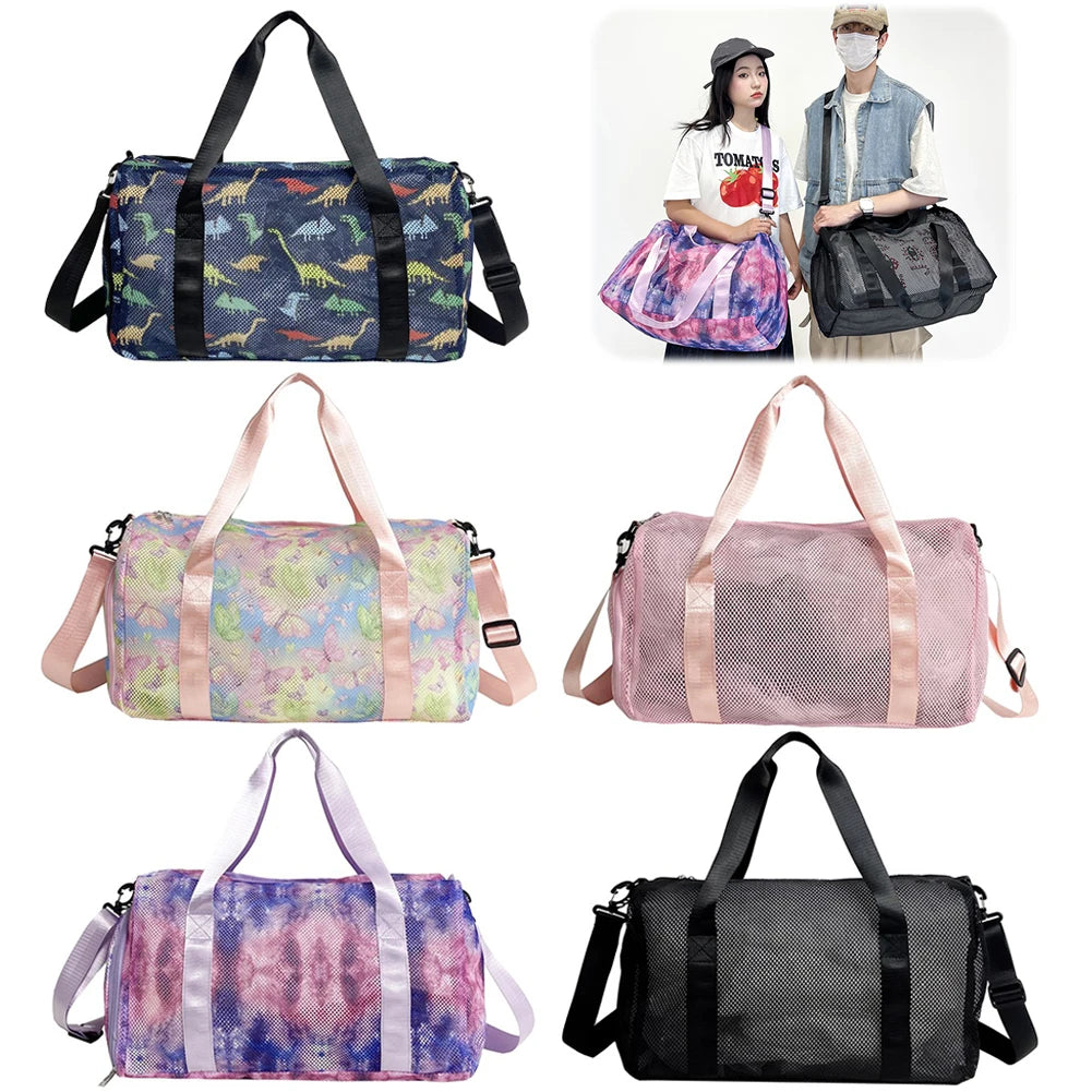 Mesh Travel Duffle Bag Luggage Bag with Shoe Compartment Fitness Messenger Bag Dry Wet Separation Large Capacity for Yoga Sports