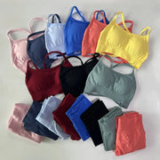 No Logo Seamless Yoga Set 2 Pieces Women Workout Set Scrunch Leggings Backless Sports Bra Fitness Top Gym Pants Clothes