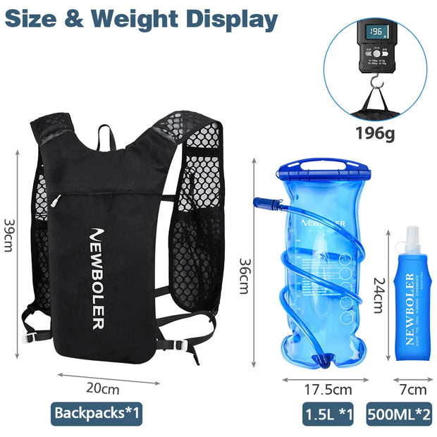 NEWBOLER Breathable Hydration Vest Trail Running Backpacks Lightweight Cycling Run Jogging Marathon Backpack Riding Climbing Bag