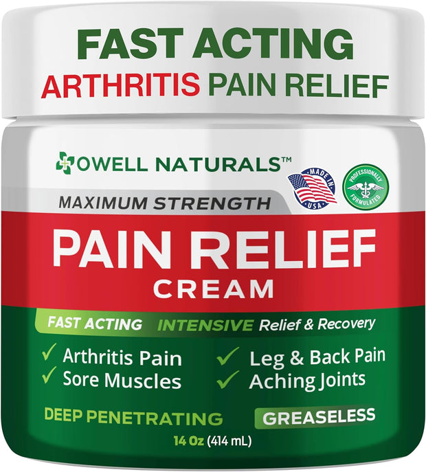 Owell Naturals Deep Penetrating Pain Relief Cream– Maximum Strength Formula for Joints & Muscles – Fast-Acting Comfort for Back, Knees, Hands, Legs & More, 14 oz
