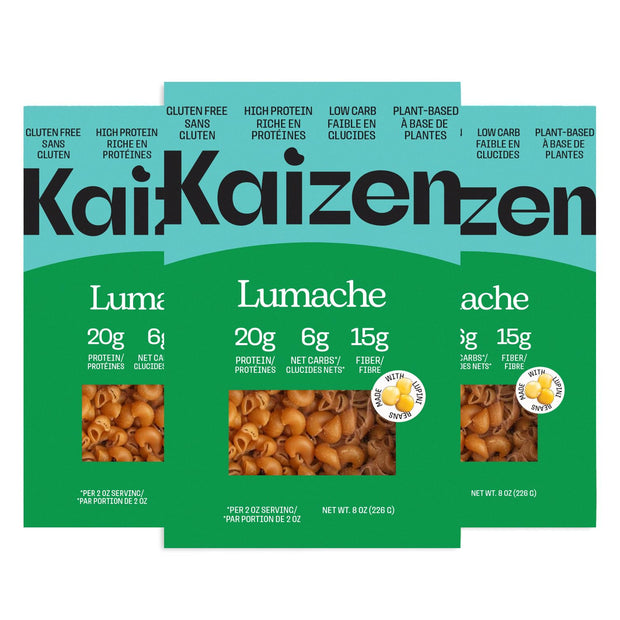 Kaizen Low Carb Keto Pasta Fusilli - High Protein (20g), Gluten-Free, Keto-Friendly (6g Net), Plant-Based Lupini Noodles made w/High Fiber Lupin Flour - 8 ounces (Pack of 3)