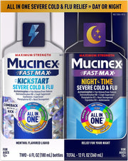 Mucinex Maximum Strength Fast-Max Cold & Flu and Nightshift, All-in-One Multi Symptom Relief Liquid, 6 Fl Oz - 2 Count (Pack of 1)