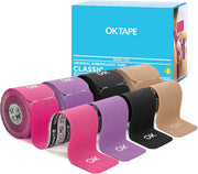 OK TAPE 4 Rolls Kinesiology Tape Precut, Cotton Elastic Athletic Tape Latex Free,20 Strips per Roll 2in x 16ft,Muscle Support,Mixcolor