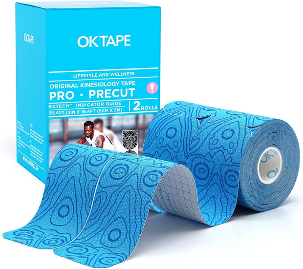 OK TAPE PRO Original Kinesiology Tape Pre-Cut Strips, Latex Free Elastic Athletic Tape Roll, 2in×16ft 2Rolls,Beige+Beige