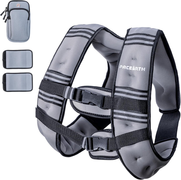 PACEARTH Weighted Vest,4lb/6lb/10lb/12lb/16lb/20lb/25lb/30lb Weight Vest with Reflective Stripe, Body Weight Vests Adjustable for Men, Women Workout, Strength Training, Running, Walking, Jogging
