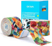 OK TAPE Patterned Kinesiology Tape, Elastic Physical Therapy Athletic Tape for Pain Relief & Muscle Support, Uncut Kinetic Tape, 2in x 16.4ft- 2 Rolls (Pyramid)