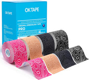 OK TAPE PRO Kinesiology Tape Uncut Roll, Elastic Physical Therapy Athletic Tape for Pain Relief, Muscle Support, Kinetic Tape, Water Resistant, 2in X 16.4ft -Black 2 Rolls