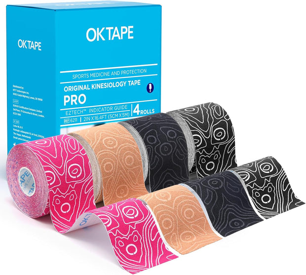 OK TAPE PRO Kinesiology Tape Uncut Roll, Elastic Physical Therapy Athletic Tape for Pain Relief, Muscle Support, Kinetic Tape, Water Resistant, 2in X 16.4ft -Black Gray