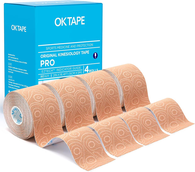 OK TAPE PRO Kinesiology Tape Uncut Roll, Elastic Physical Therapy Athletic Tape for Pain Relief, Muscle Support, Kinetic Tape, Water Resistant, 2in X 16.4ft -Black 2 Rolls