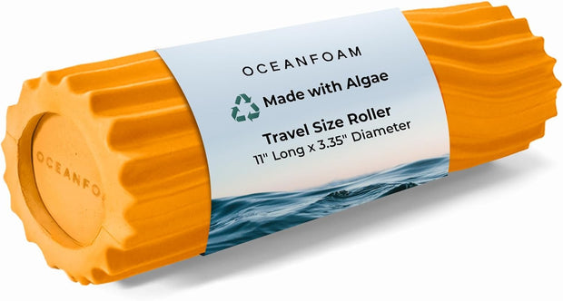 Oceanfoam Ripple Travel Foam Roller (11" x 3.35") Firm Mini Foam Roller for Physical Therapy, Deep Tissue Massage, Back Pain - High Density, Ergonomic Wave Textured - Yoga, Exercise (Black Marbled)