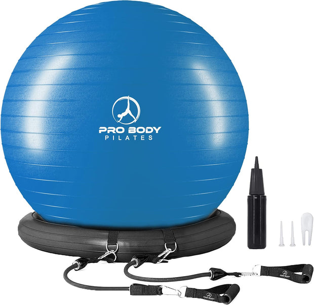 ProBody Pilates Yoga Ball Chair, Exercise Ball Chair with Base or Stand for Home Office Desk Sitting or Workout, 65cm Antiburst Balance & Stability Ball Seat, Large Gym Ball for Back, Abs