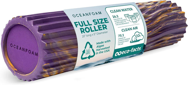 Oceanfoam Tidal Roller - Natural - Muscle Massage Foam Roller for Back Pain & Stretching - Firm and Ergonomic Wide Wave Textured - Yoga, Athletics, & Wellness - Full Size, 20" x 5"