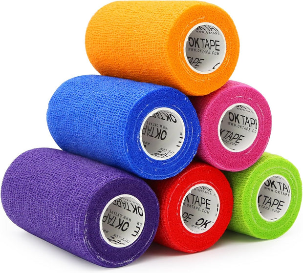 OK TAPE Self Adherent Cohesive Bandages Wrap - 12Packs, 2" x 5 Yards, Non-Woven Self Adhesive Bandage Wrap for Thumb, Finger, Wrist, Ankle, Vet Wrap Bandages Tape (Mixed Colors)