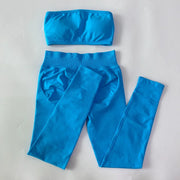 No Logo 2 Pieces Sports Set Woman Backless Bandeau Sports Bra Scrunch Leggings Yoga Clothing Workout Clothes Outfits Gym Set