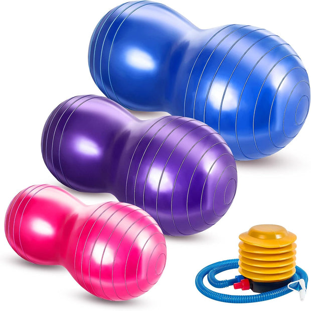Jexine 3-Piece Anti-Burst Peanut Shape Ball Set - Exercise Yoga Balance Stability Ball for Kid Therapy, Pregnancy, and Home Gym, Includes 1 Pump, 3 Size Options